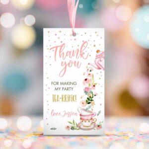 2 editable tea for two favor tags tea birthday thank you tags tea rrific tea party garden floral pink pot gift tag digital corjl template 0349 1