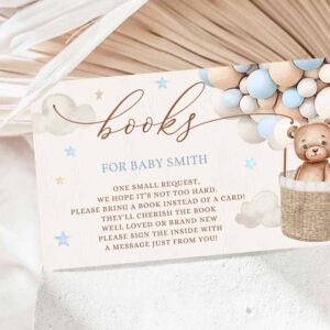 2 editable teddy bear hot air balloon baby shower book request ticket blue boy teddy bear bring a book insert instant download je 1