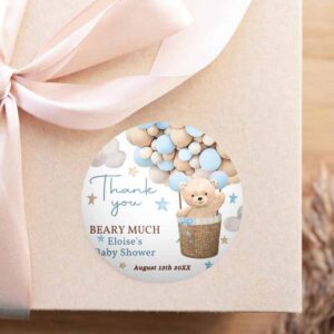 2 editable teddy bear hot air balloon baby shower circle square favor tags boy blue teddy bear baby shower bearly wait instant download 4h 1