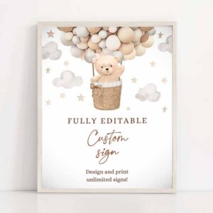 2 editable teddy bear hot air balloon baby shower custom sign gender neutral teddy bear baby shower we can bearly wait instant download 6h 1