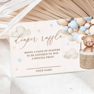 2 editable teddy bear hot air balloon baby shower diaper raffle ticket blue boy teddy bear diaper raffle insert instant download je 1