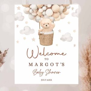 2 editable teddy bear hot air balloon baby shower welcome sign gender neutral teddy bear baby shower we can bearly wait instant download 6h 1