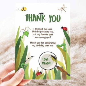 2 editable thank you card bug thank you note bug birthday insect party boy birthday thank you download printable template corjl digital 0090 1