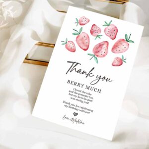 2 editable thank you card strawberry birthday first berry much farmers market strawberries download printable template corjl 0399 1