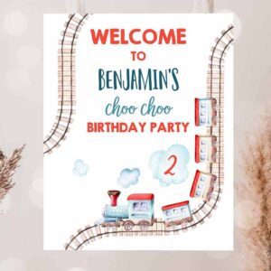 2 editable train birthday welcome sign boy train party railroad vintage train sign welcome transportation template printable corjl 0149 1