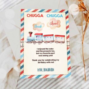 2 editable train thank you card chugga thank choo train thanks vintage train party train birthday download printable template corjl 0149 1