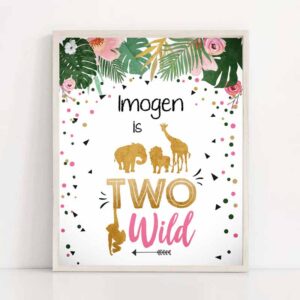 2 editable two wild birthday sign safari animals zoo jungle party second birthday pink gold girl wild animals corjl template printable 0016 1