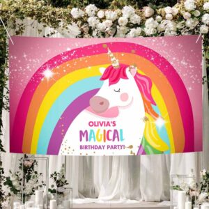 2 editable unicorn backdrop banner pink unicorn birthday girl magical unicorn party decorations rainbow download corjl template printable 0323 1