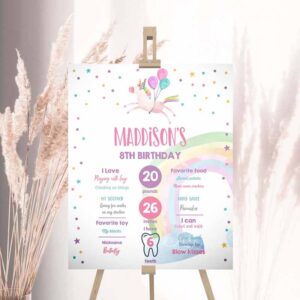 2 editable unicorn birthday milestones sign birthday girl first birthday magical party balloons rainbow colors poster corjl printable 0336 1