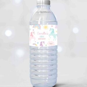 2 editable unicorn birthday water bottle wraps magical pastel rainbow unicorn party whimsical fairytale unicorn party instant download uy6 1