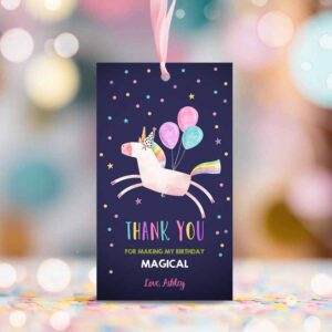 2 editable unicorn favor tag drive by birthday favors party parade magical rainbow thank you gift tags pink girl corjl template printable 0336 1