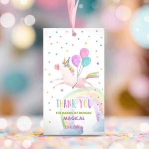 2 editable unicorn favor tags drive by birthday favor party parade magical rainbow thank you gift tags pink girl corjl template printable 0336 1