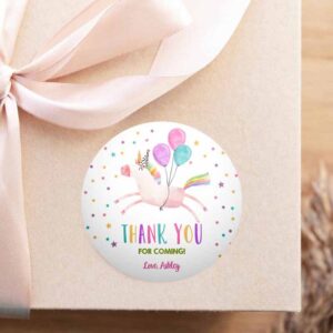 2 editable unicorn favor tags unicorn birthday party thank you gift tags magical rainbow girl round sticker corjl pink gold template 0336 1