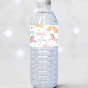 2 editable unicorn water bottle labels unicorn birthday girl magical unicorn party decor rainbow printable bottle labels template corjl 0426 1