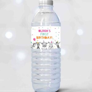 2 editable water bottle label party animals birthday wild one birthday decor safari animals zoo printable bottle wrappers template corjl 0390 1