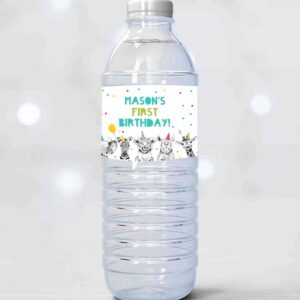 2 editable water bottle labels party animals birthday wild one birthday decor safari animals zoo printable bottle wrappers template corjl 0390 1