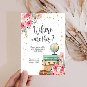 2 editable where were they bridal shower game wedding shower activity floral travel adventure bride and groom template 1