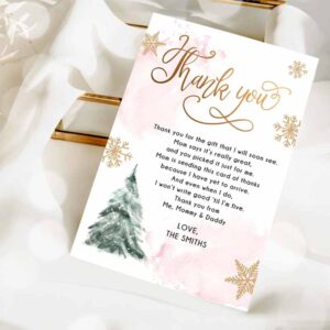 2 editable winter tree thank you card watercolor baby its cold outside baby shower pink girl gold neutral snow template download corjl 0363 1