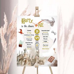 2 editable wizard birthday milestones sign the chosen one 1st birthday wizardry magic school owl castle neutral template printable corjl 0440 1