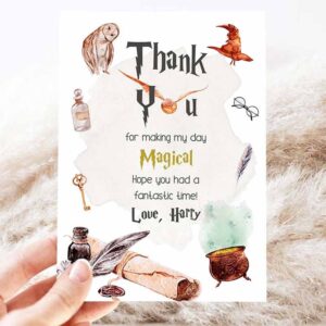 2 editable wizard thank you card wizard birthday the chosen one magical celebration wizardry school boy printable corjl template digital 0440 1