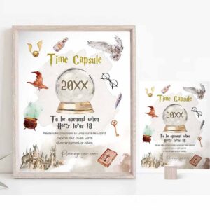2 editable wizard time capsule first birthday party wizard birthday magical party guestbook wizard baby shower template printable corjl 0440 1