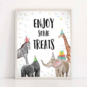 2 enjoy some sweet treats birthday sign party food table bar snacks safari animals party animals zoo girl boy decor download printable 0142 1