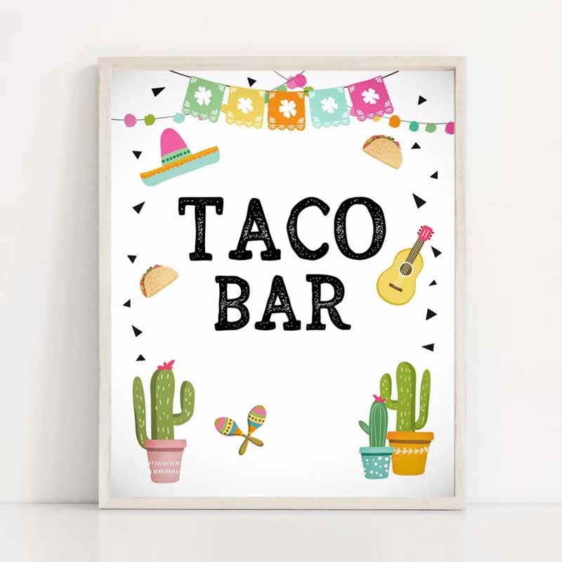 2 Fiesta Taco Bar Sign Fiesta Theme Bridal Shower Baby Shower Decor Cactus Succulent Table Taco Sign 8x10 Instant Download PRINTABLE 0161