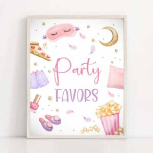 2 party favors sign sleepover birthday sign slumber party decor teen birthday pajama party pizza pancakes popcorn girl download printable 0447 1