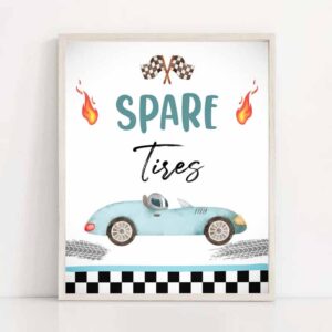 2 spare tires race car sign race car birthday party sign two fast birthday party blue vintage racing car decorations download printable 0424 1