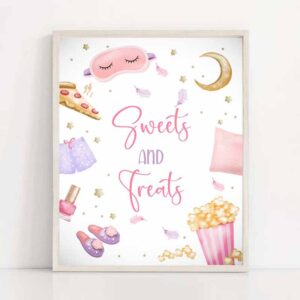 2 sweets and treats sign sleepover birthday sign slumber party decor teen birthday movie night pajamas snack sign girl download printable 0447 1
