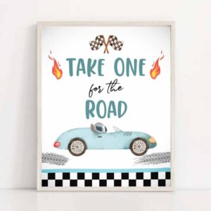 2 take one for the road favors sign race car birthday party two fast birthday 2 curious race car decor racing blue boy download printable 0424 1