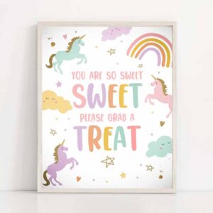 2 take a treat sign unicorn birthday party sign unicorn party sweet table sign rainbow pastel unicorn girl download digital printable 0426 1
