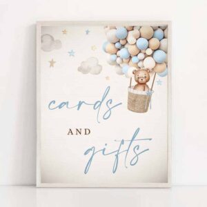 2 teddy bear hot air balloon baby shower cards and gifts sign boy blue teddy bear baby shower decorations instant download je 1
