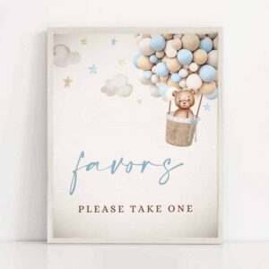 2 teddy bear hot air balloon baby shower favor sign boy blue teddy bear baby shower decorations favors instant download je 1