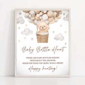 2 teddy bear hot air balloon shower baby bottle hunt sign gender neutral bear baby shower we can bearly wait shower instant download 6h 1