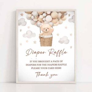 2 teddy bear hot air balloon shower diaper raffle sign gender neutral bear baby shower we can bearly wait shower instant download 6h 1