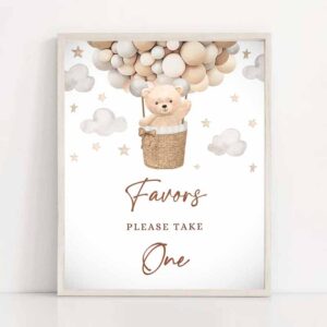 2 teddy bear hot air balloon shower favors please take one sign gender neutral bear baby shower we can bearly wait shower instant download 6h 1