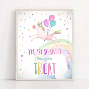 2 unicorn birthday signs donut sign birthday treat sign dessert table magical party pink gold rainbow sweet girl decor download printable 0336 1