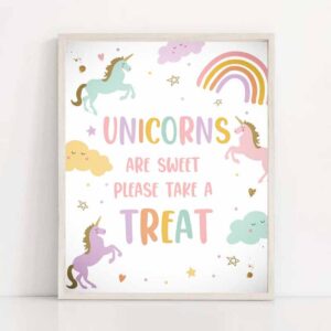 2 unicorns are sweet take a treat sign unicorn birthday party sign unicorn party sweet table sign rainbow girl download digital printable 0426 1