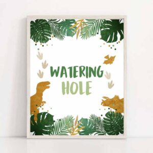 2 watering hole birthday sign drink table decor dinosaur birthday dino party boy prehistoric t rex table sign instant download printable 0146 1