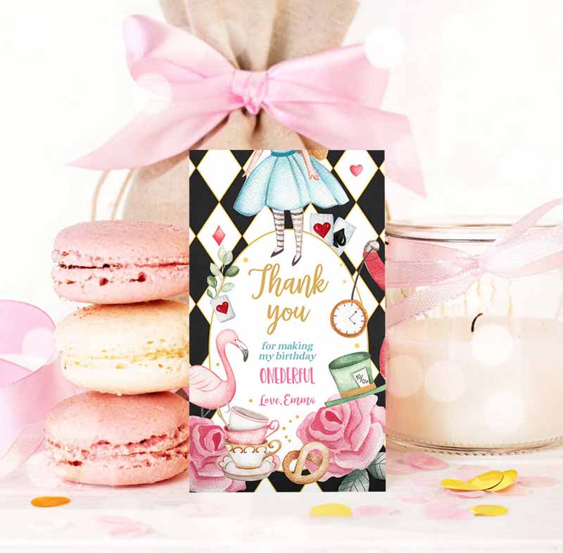 3 editable alice in wonderland favor tags alice in onederland thank you tags girl 1st birthday tea party gift tag digital corjl template 0350 1