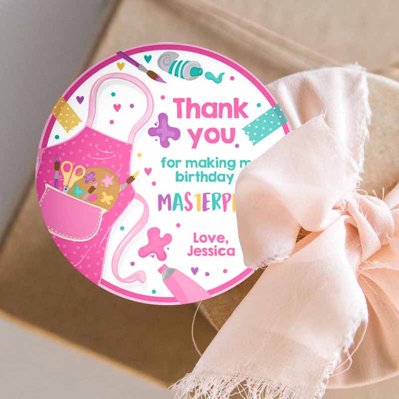 3 editable art birthday party favor tag label painting party birthday pink arts and crafts party gift labels tags favors instant download 9o 1