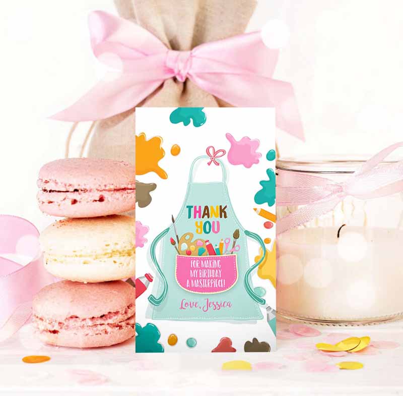 3 Editable Art Party Favor Tags Painting Party Thank You Tag Gift Tag Art Birthday Girl Pink Craft Paint Brush Corjl Template Printable 0319