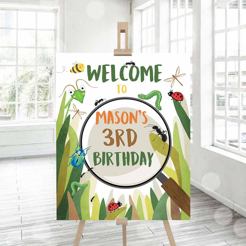 3 Editable Bug Birthday Party Welcome Sign Boy Bug Party Outdoor Bug Hunt Birthday Sign Table Sign Bugging Download Corjl Template PRINTABLE 0090