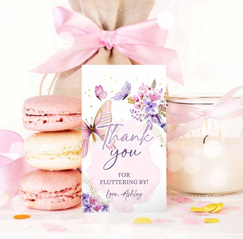 3 editable butterfly favor tags butterfly birthday thank you tags garden shower pink gold girl fluttering by floral template printable 0437 1