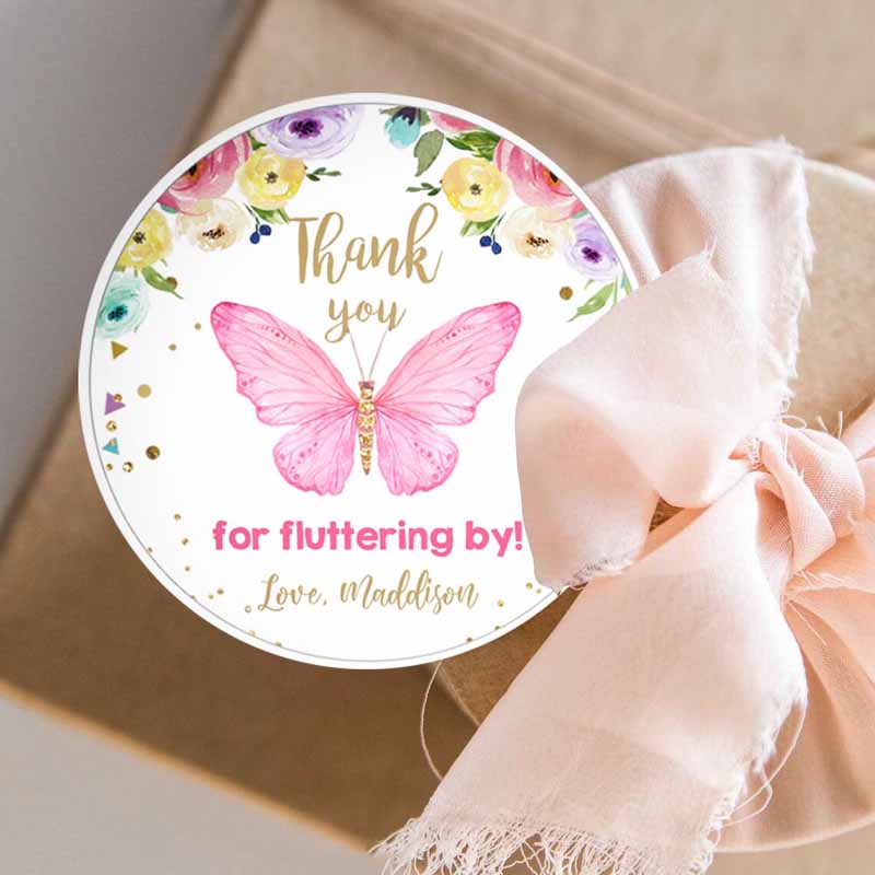 3 editable butterfly favor tags butterfly birthday thank you tags garden shower pink gold girl fluttering by floral template printable 0162 1