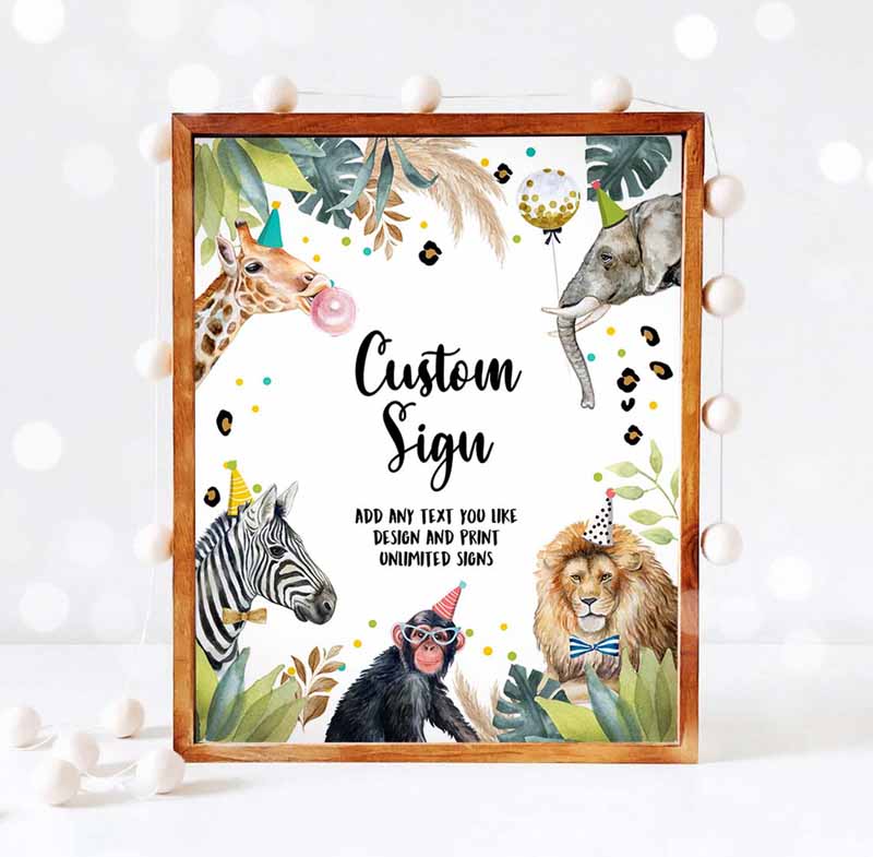 3 Editable Custom Sign Party Animals Sign Wild One Animals Decor Zoo Safari Animals Girl Table Decoration 8x10 Instant Download PRINTABLE 0417