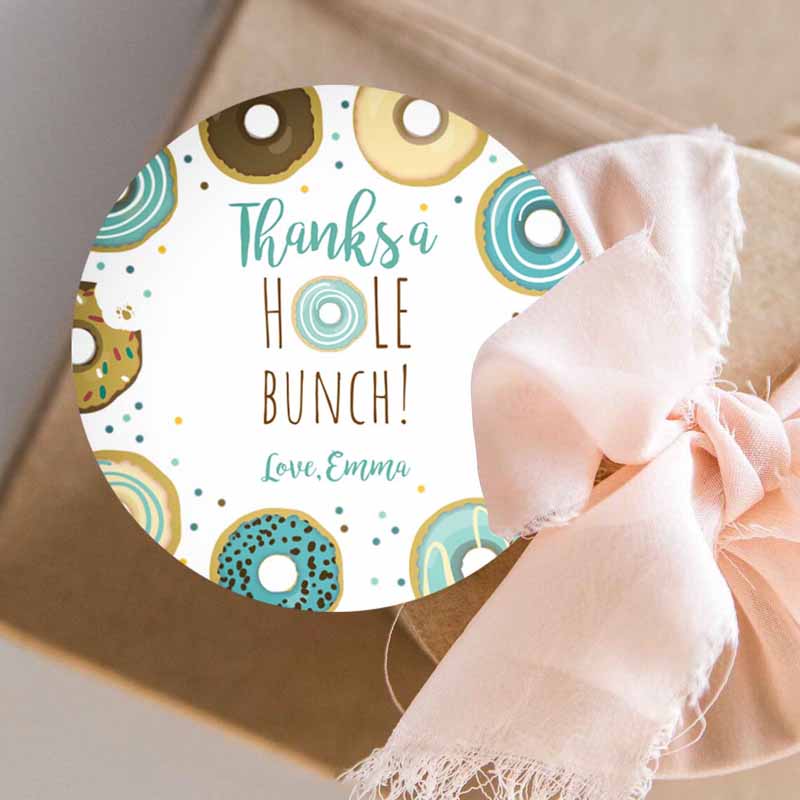 3 editable donut favor tags donut birthday thank you a hole bunch tag donut stickers boy blue donut dough tags round template corjl 0050 1