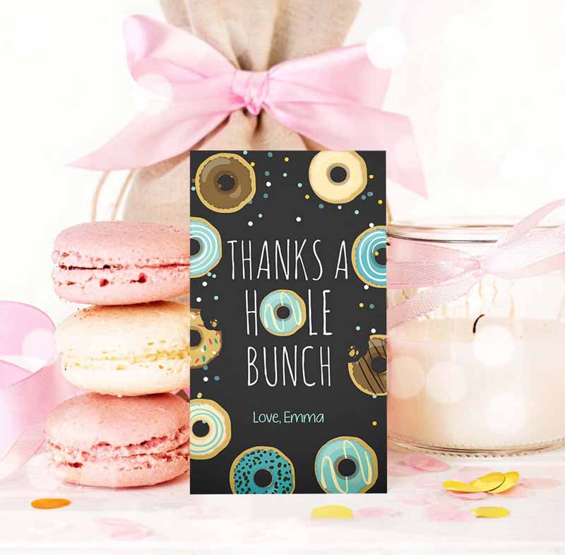 3 Editable Donut Favor Tags Tags Donut Birthday Donut Thank you tags A hole bunch Birthday Boy Blue Donut tags Template PRINTABLE Corjl 0050