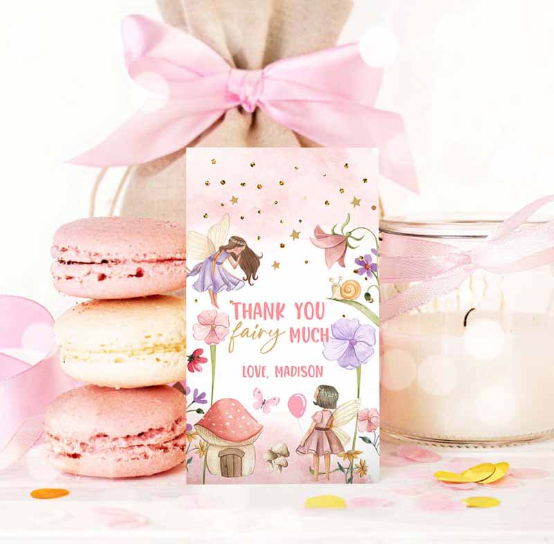 3 editable fairy favor tags enchanted forest birthday thank you tags label girl fairy garden gift tags download template printable corjl 0406 1
